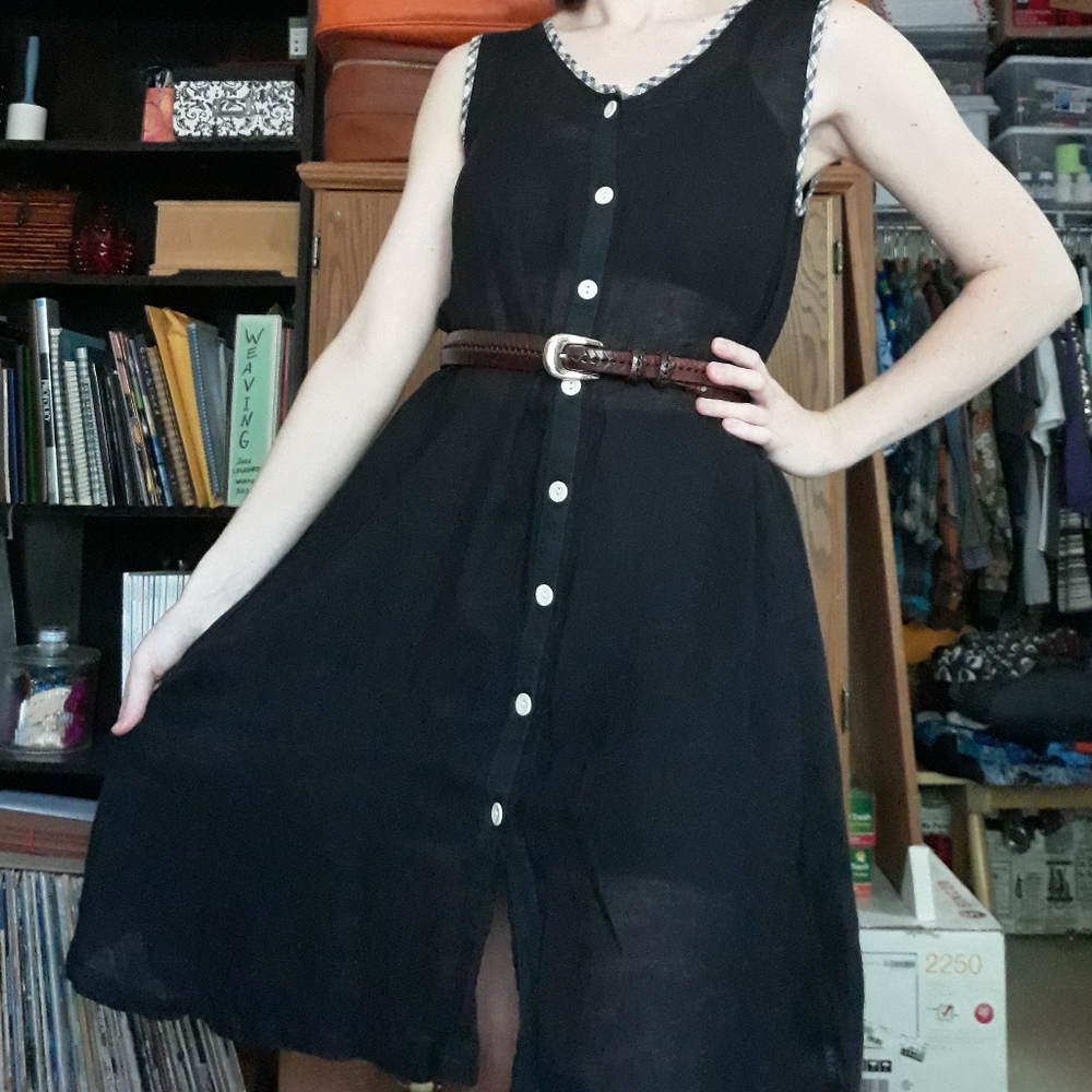 Neesh by D.A.R. Anthropologie Linen Midi Tank Dress Sheer
